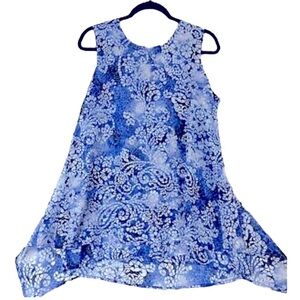 Fever Blue White Floral Paisley Sleeveless Top 2X